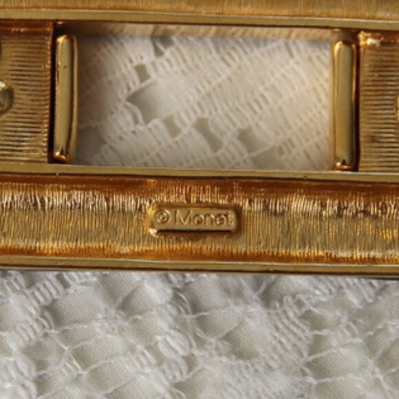 Monet Gold and Black Rectangle Enamel Brooch - Picture 2 of 5